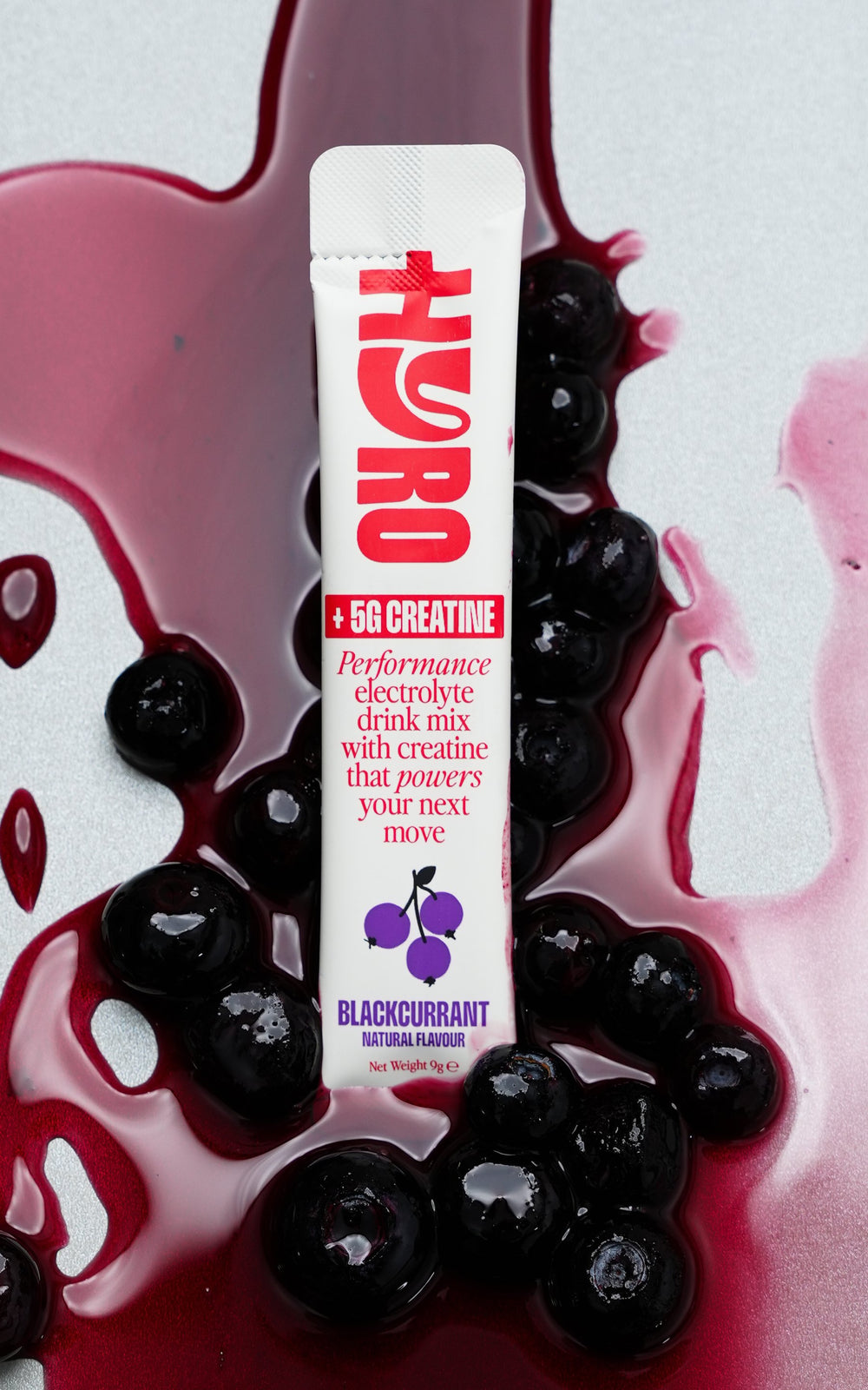 Blackcurrant Crush Electrolytes + Creatine stick with blackcurrants